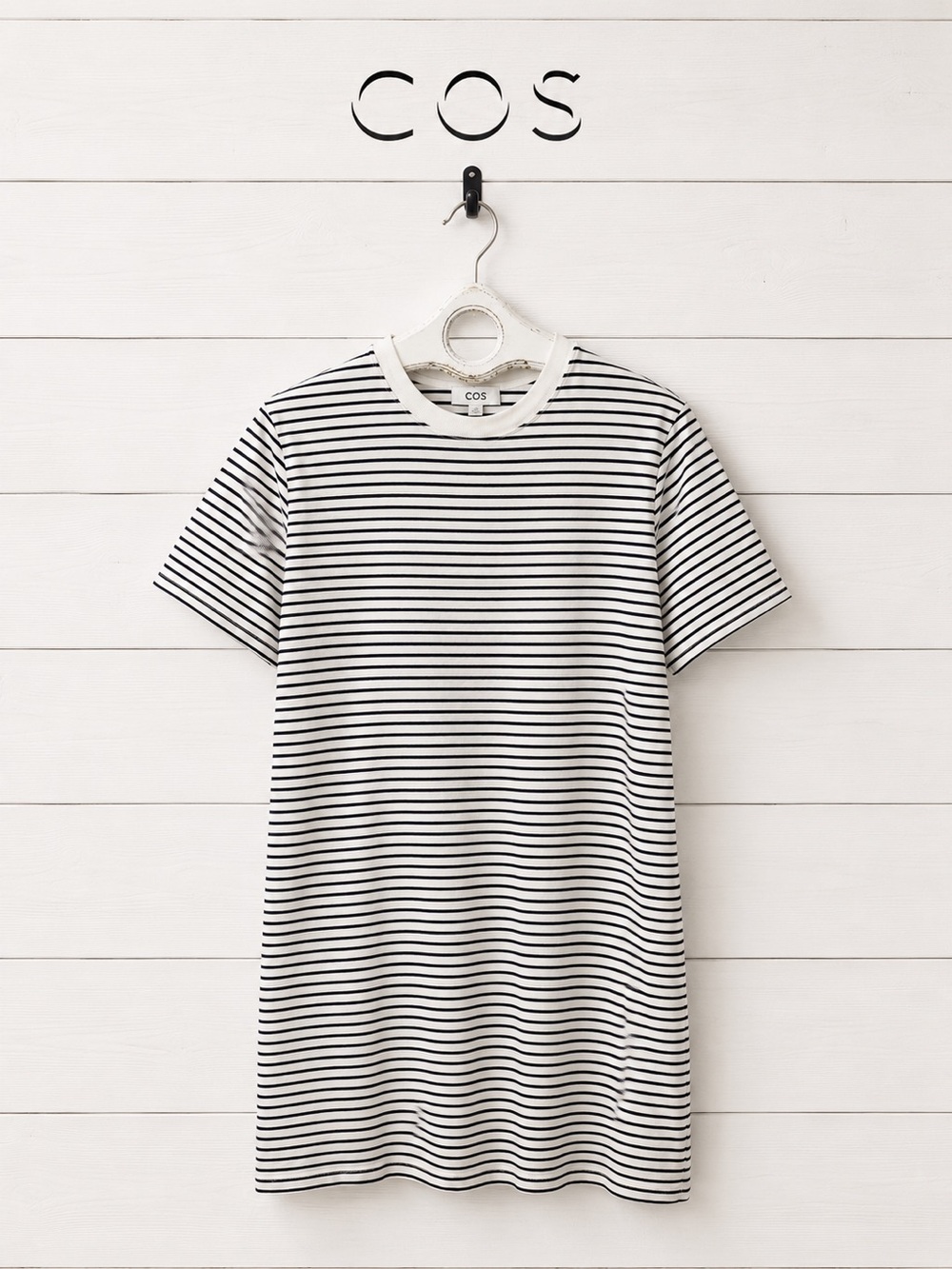 COS Striped T-Shirt Dress White & Navy Size M